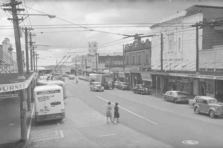 Looking west down on Ponsonby Road from Pompallier Terrace....
