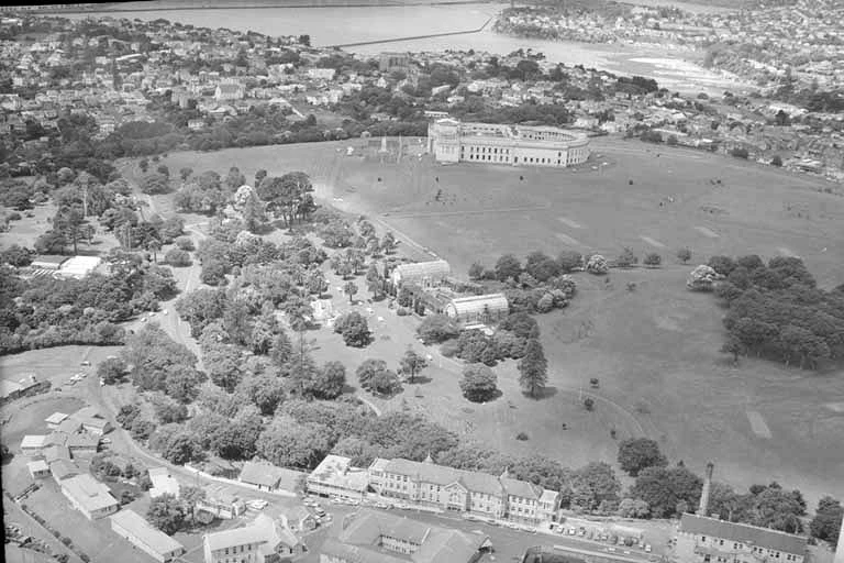 Aerial view of the Domain showing the Auckland Hospital....