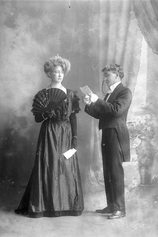 Full length portrait of an actress and actor from the Sixes and....