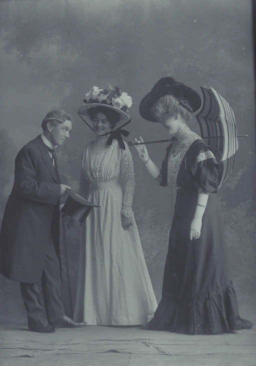 Full length portrait of an actor and two actresses from the....