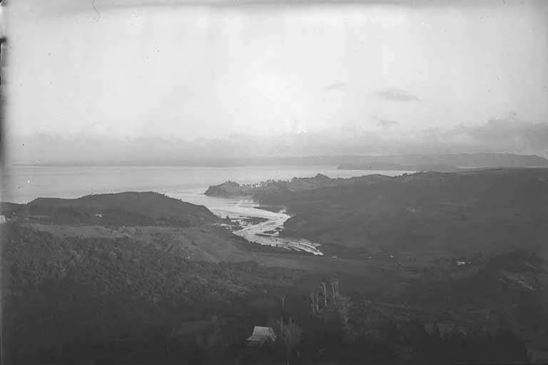 Panoramic view over Titirangi looking towards the Manukau Harbour....