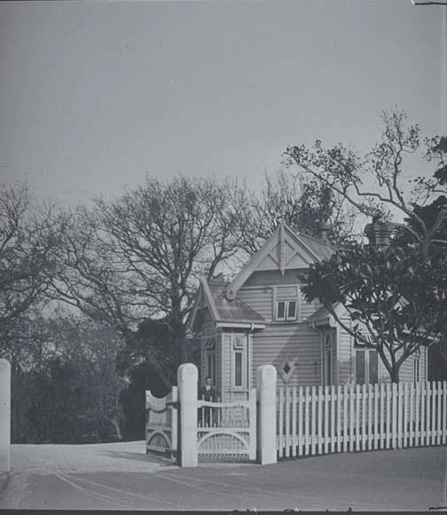 Showing the gatehouse, gates and fence at the main entrance,....