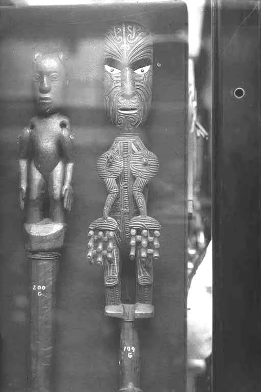 Showing example of maori carving in the...