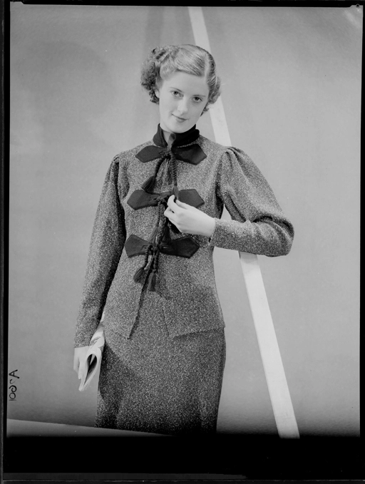 Full length portrait of a model for New Zealand Knitted Wear 1940s