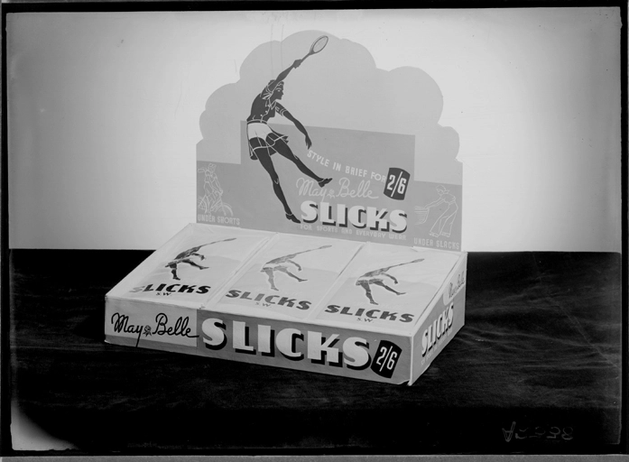Showing an advertising stand for May and Belle underwear for Dormer Beck Advertising 1930