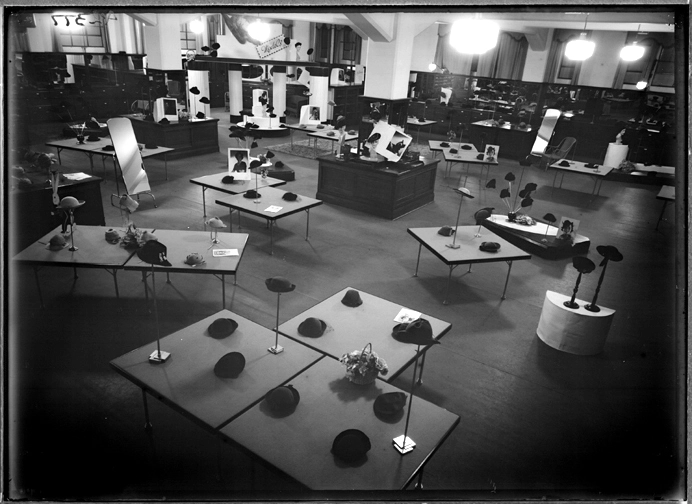 Showing the interior of the hat department of George Court and Sons Limited