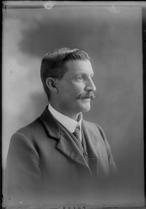 1/4 length profile portrait of Mr Seager with a moustache,....