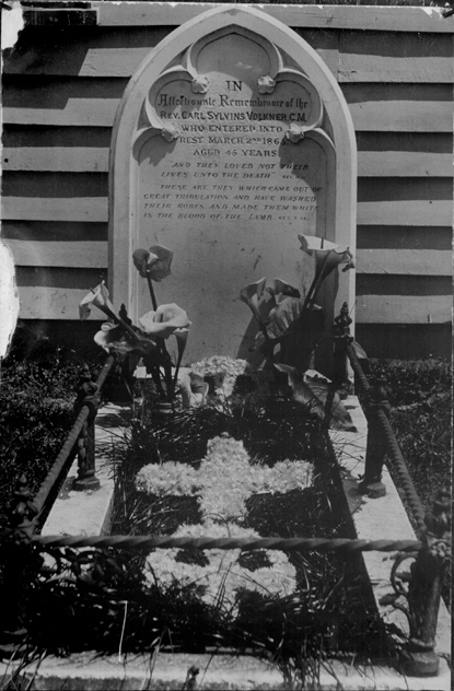 Headstone and grave of Rev Carl Sylvius Volkner CM, who was killed on 2nd March 1865