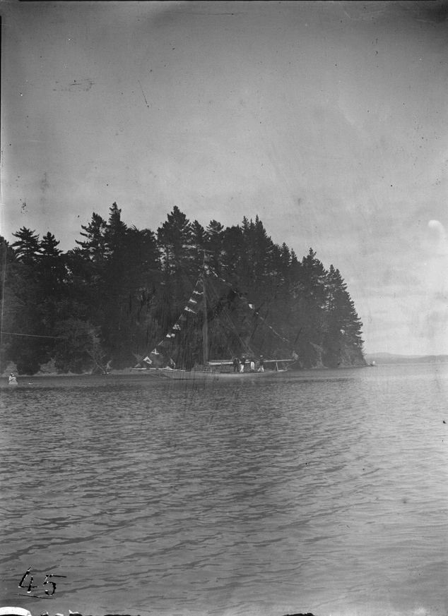 Yacht 'Thetis'? or 'Ida'? at Mansion House Bay, Kawau Island