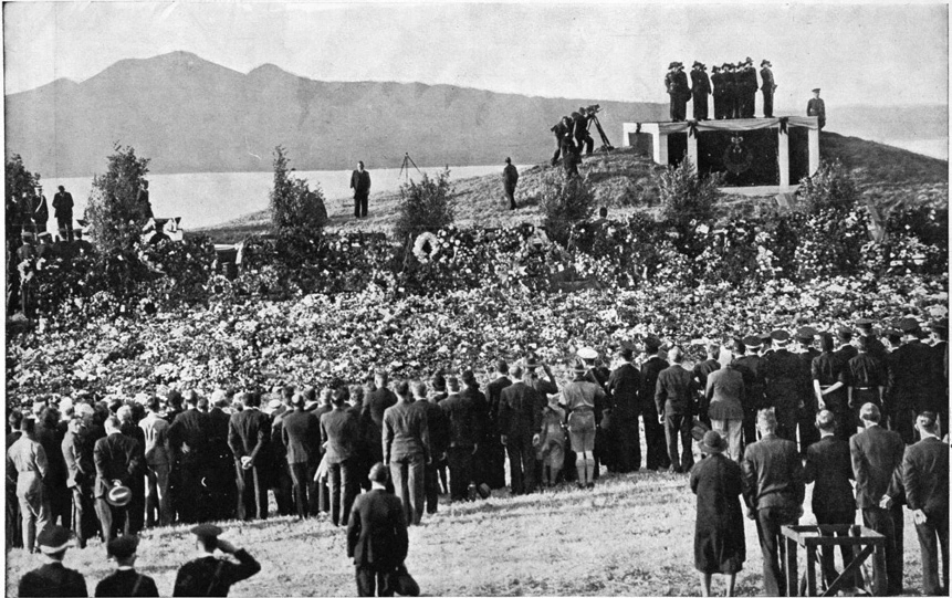 "The Last Post": solemn and concluding scene at the Prime Minister's funeral service at Bastion Point.