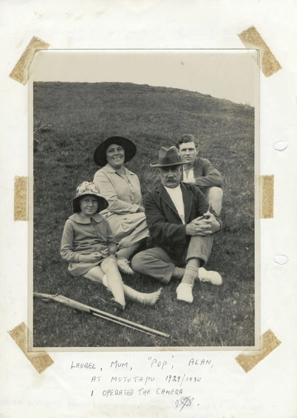 Laurel, Mum, "Pop", Alan at Motutapu 1929/30 I operated the camera T J H