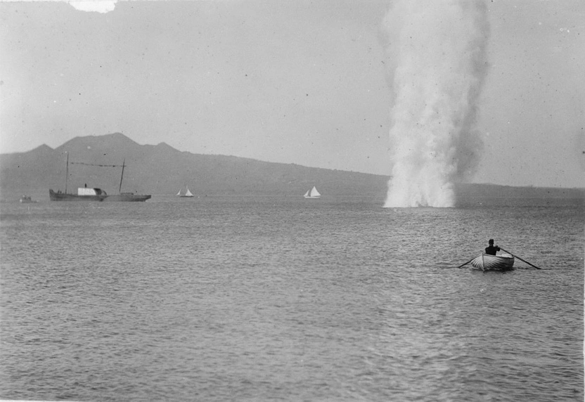 Showing preliminary trial of explosives before blowing up 'Enterprise No 2'...1899