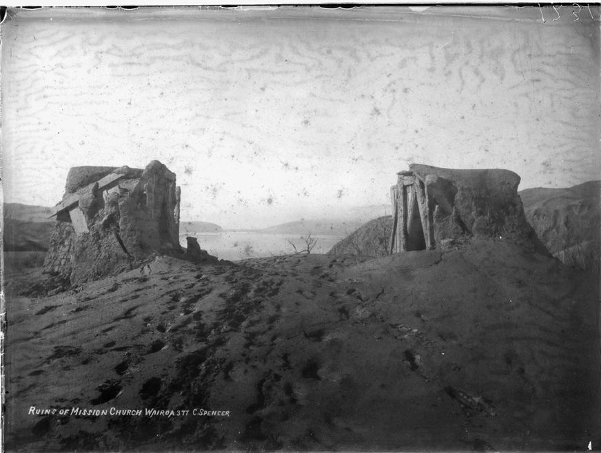 Ruins of Mission church at Te Wairoa...1886-1900