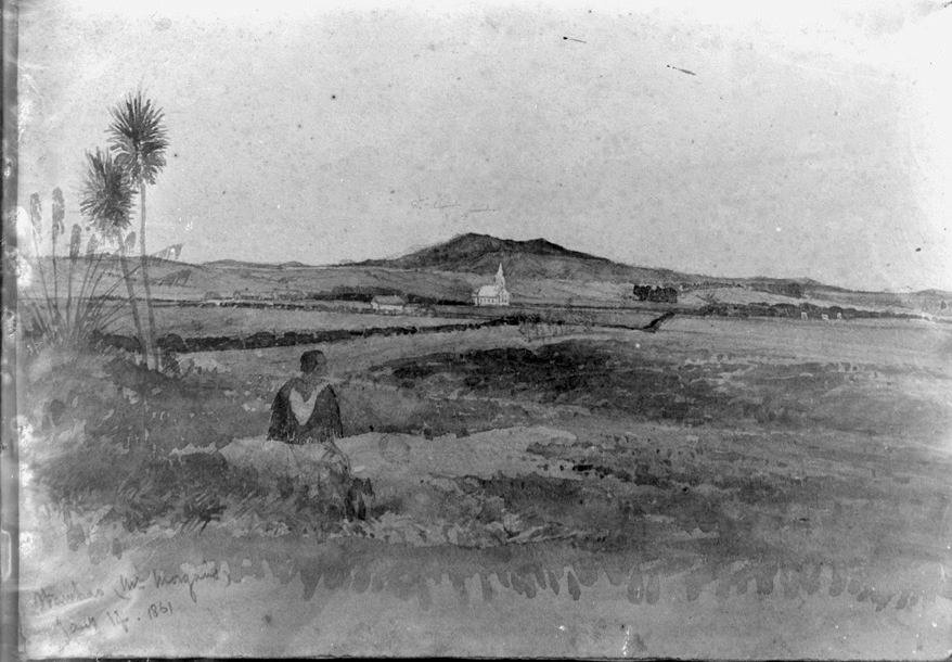 Sketch by John Kinder? showing Mission Station at Otawhao...1861