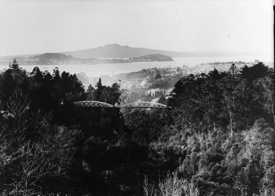 Looking north over Grafton Gully showing the Grafton suspension bridge...1904