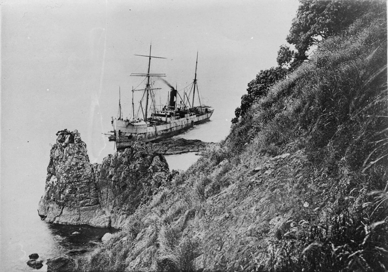SS Triumph on the rocks at Tiritiri Island, 1883