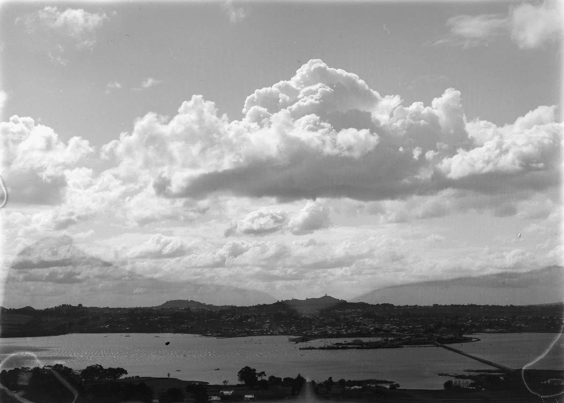 Panoramic view looking north from Mangere Mountain showing Manukau Harbour...1913