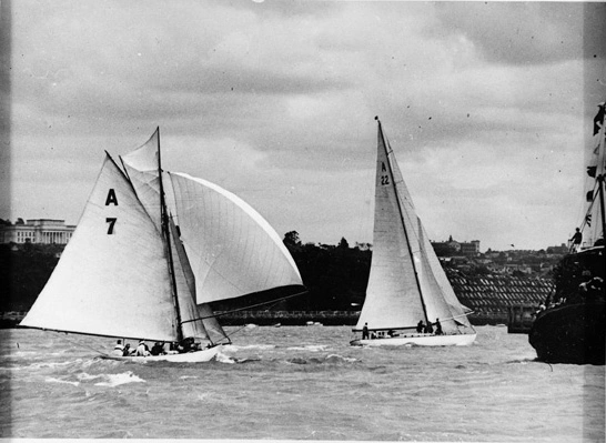 { Yachts 'Ranger' and 'Rainbow' at Auckland Anniversary Regatta...1939