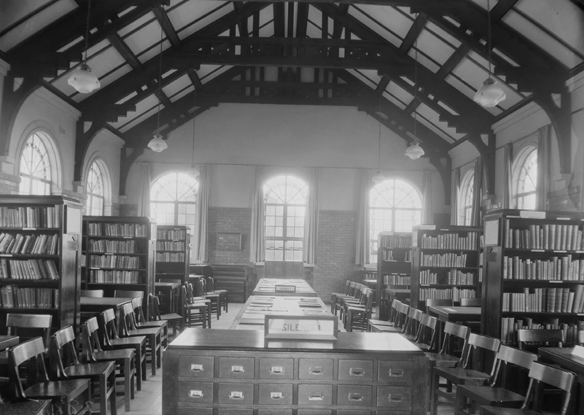 Interior of Auckland Grammar School library, 1931