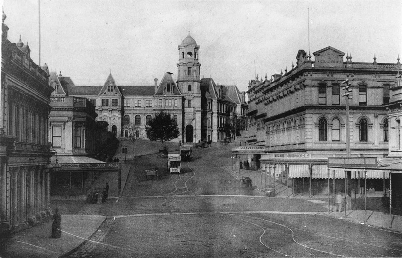 Showing intersection of Queen Street and Wellesley Street East...1890s