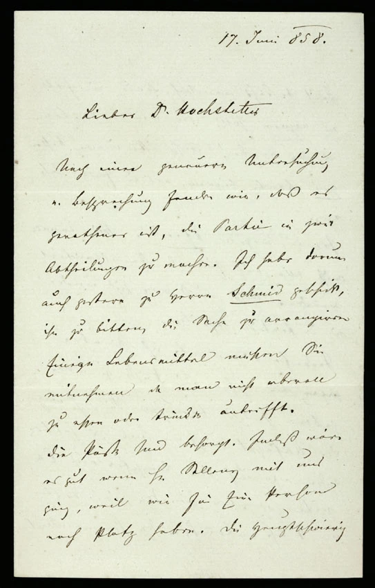 Letter from Karl von Scherzer to Ferdinand Hochstetter, dated 17 June 1858