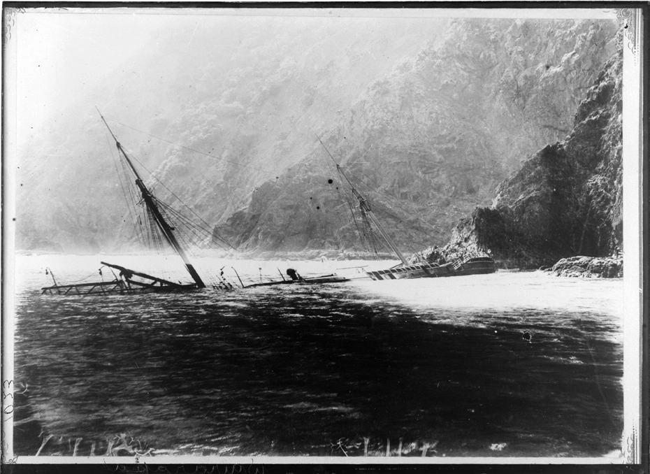 Wreck of S S Wairarapa at Miners Head, Great Barrier Island, 1894