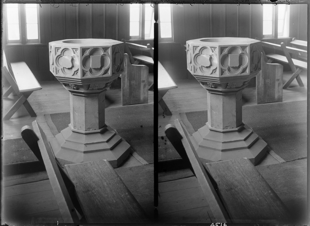 Font in St Peters Church, Onehunga, 1933