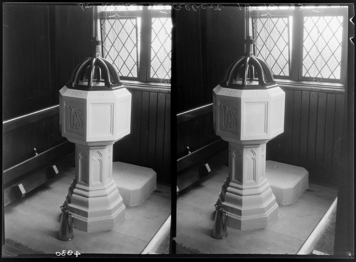 Font in St Lukes Church, Mount Albert, 1928