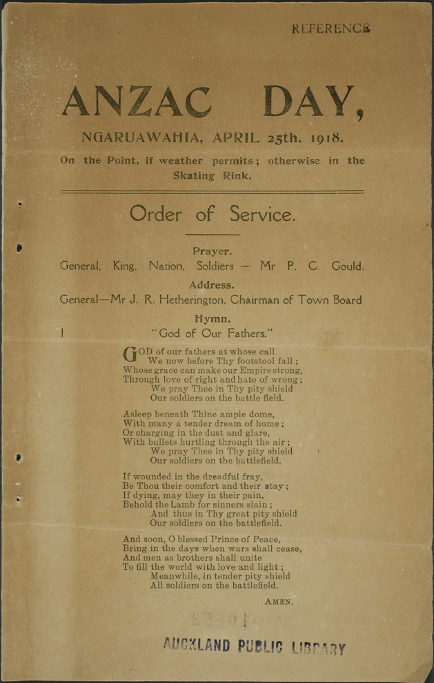 Anzac Day, Ngaruawahia, April 25th, 1918.