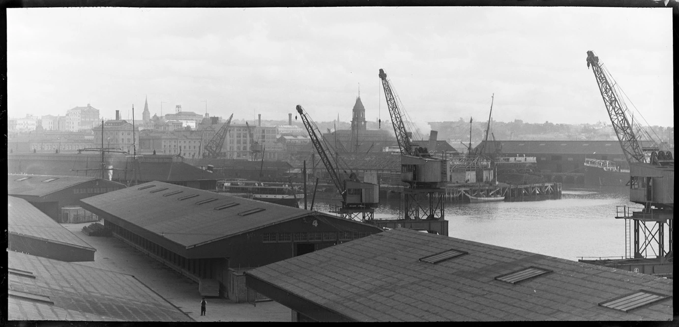 Looking south west from Kings Wharf, 1921