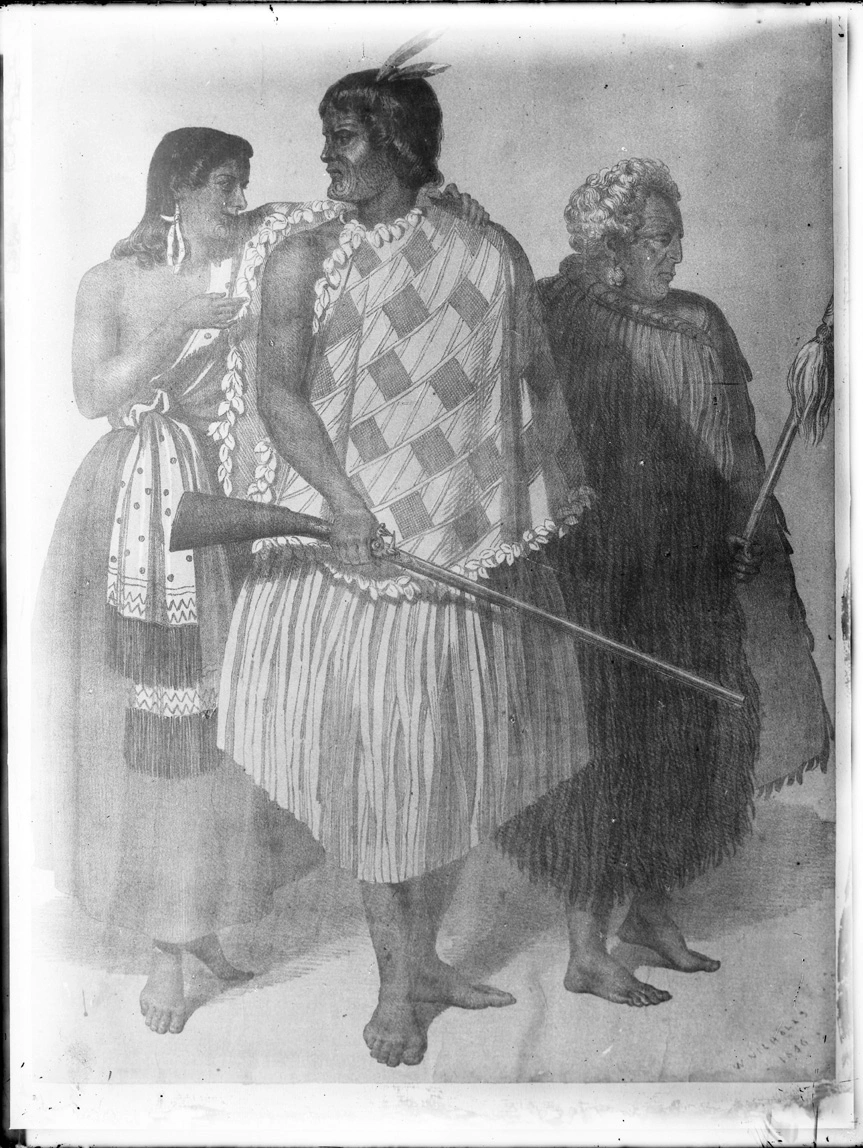 Drawing of three Maori...