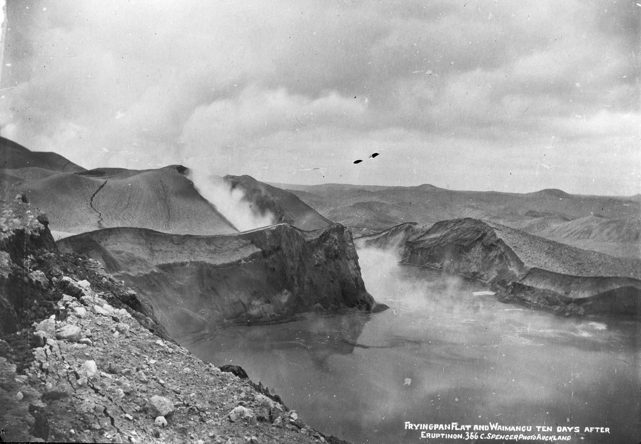 Showing Fryingpan Flat and Waimangu basin on Mount Tarawera...