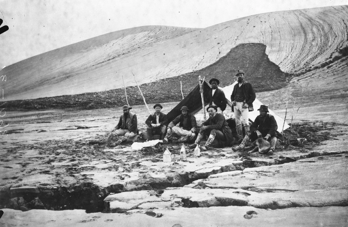 Showing the Government survey party in the area after the eruption of Mount Tarawera ...