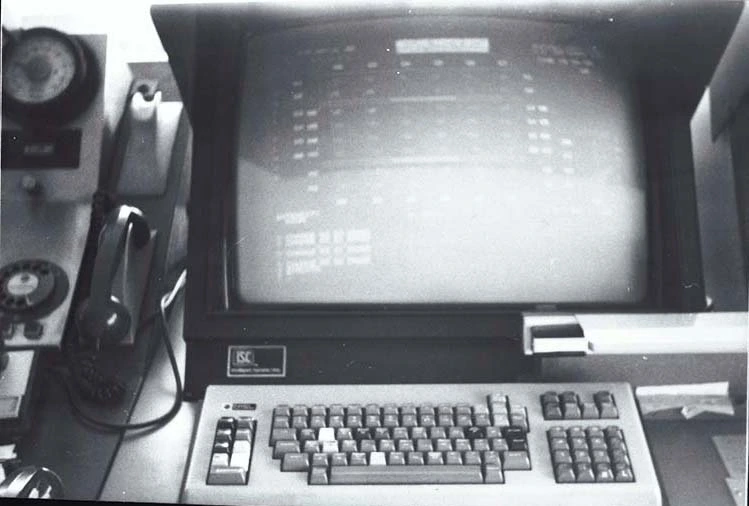 Computer terminal inside the Auckland HArbour Bridge Authority control room 1980s