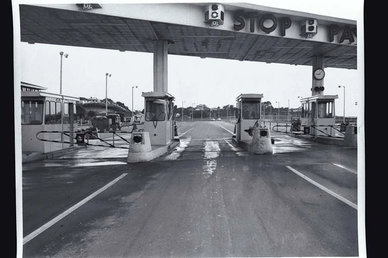 Toll booths on the Auckland Harbour Bridge, 1960s