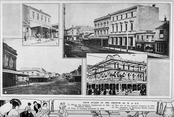 Four stages in the growth of Milne and Choyce Department Store