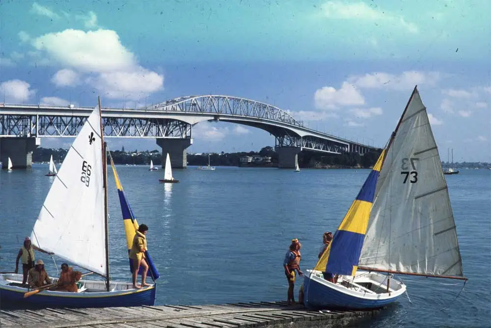 Looking north west across Waitemata Harbour towards Auckland Harbour Bridge and Westhaven Boat Harbour