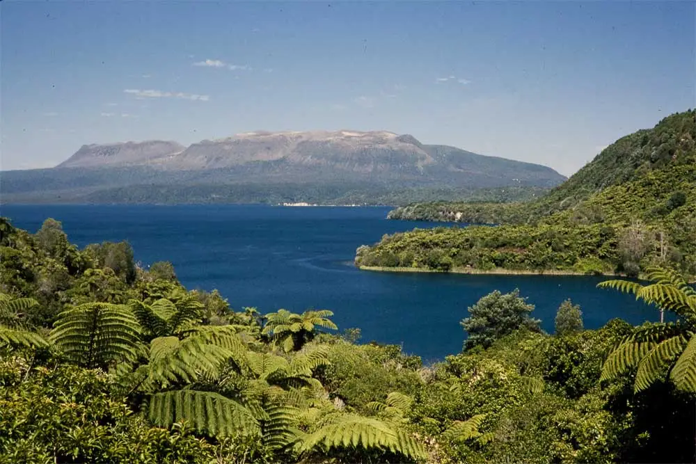 Showing Lake Tarawera with Mount Tarawera (background)