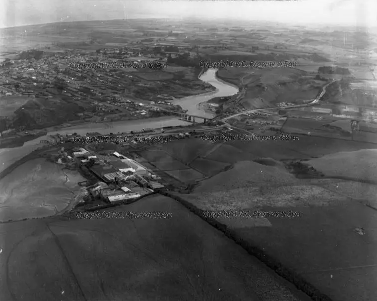Looking NW over Patea. Patea Freezing Works abo... (Tar1-47/2)