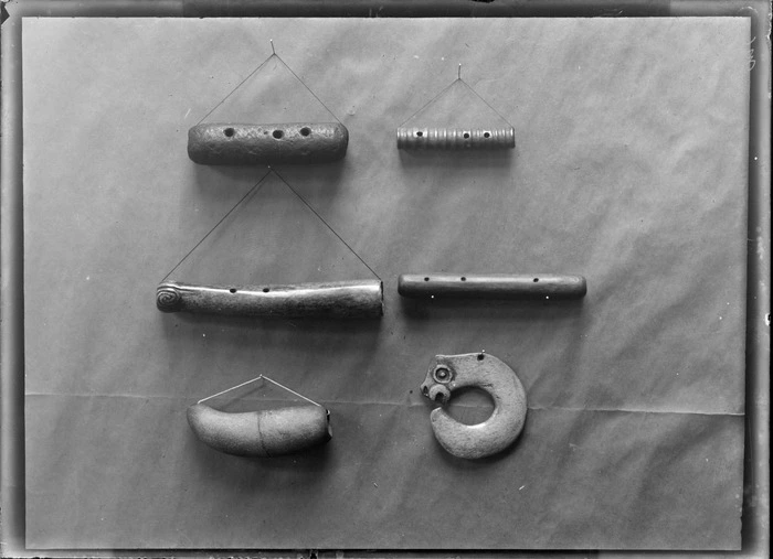 George Ebbett Collection, Maori nose flutes and hooks, Hawke's Bay District