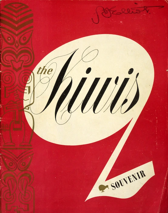 J C Williamson Theatres Ltd :The Kiwis souvenir [of the New Zealand Kiwis Revue, originally the N.Z. entertainment unit formed within the 2nd N.Z. Expeditionary Force, Middle East. Cover. ca 1950].