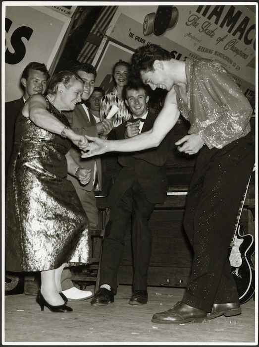 Dame Mabel Howard jiving with singer Johnny Devlin - Photograph taken by Green and Hahn