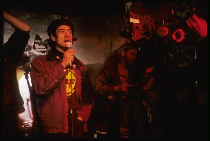 Charlie Tumahai performing in role of Karaoke Singer in Once were warriors bar scene, Auckland