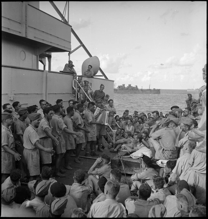 Maori Battalion entertaining troops at sea, Egypt