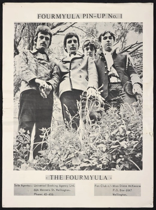 Fourmyula pin-up no. 1; The Fourmyula. Sole agents - Universal Booking Agency Ltd, 66A Manners St., Wellingfton [ca 1967-1969]
