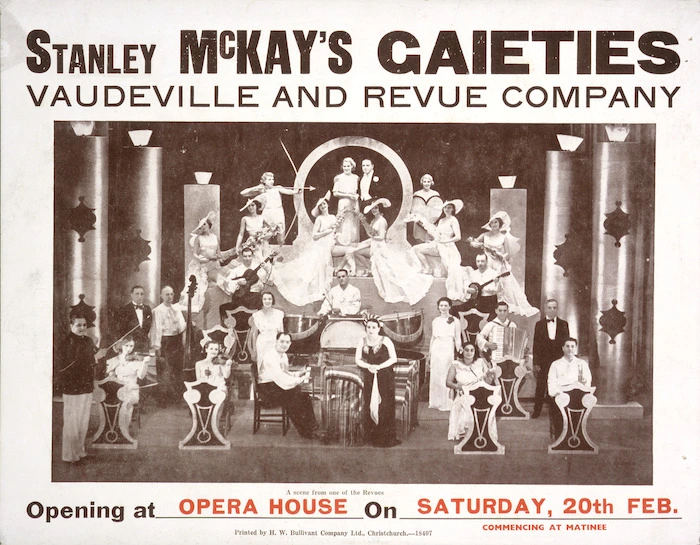 Stanley McKay's Gaieties Vaudeville and Revue Company. A scene from one of the revues. Opening at Opera House on Saturday, 20th Feb[ruary 1937].
