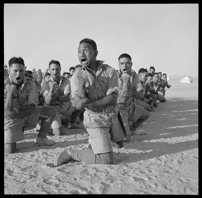 Maori Battalion performing a haka, Egypt