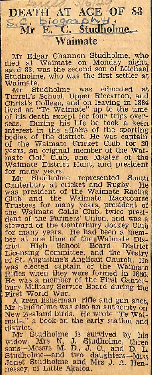 Death At Age of 83: Mr E C Studholme