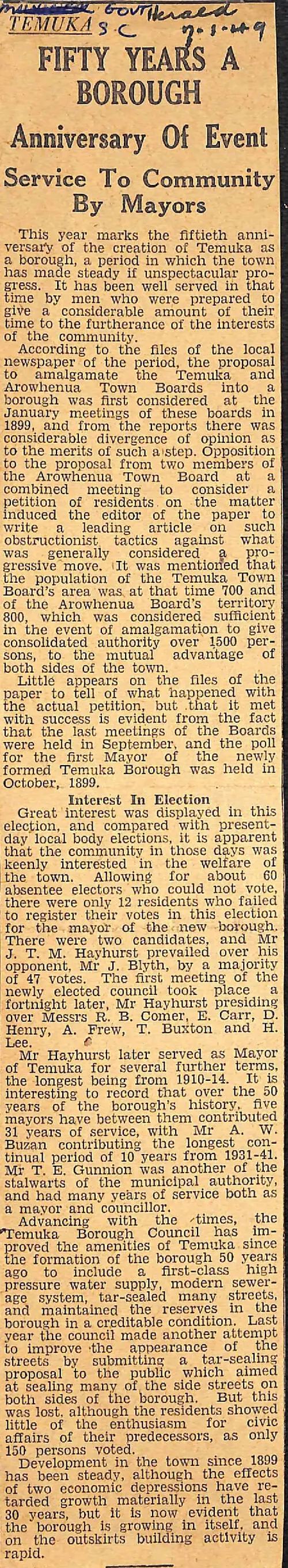 Temuka: Fifty Years A Borough