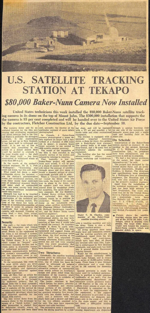 US Satellite Tracking Station At Tekapo: $80,000 Baker-Nunn Camera Now Installed